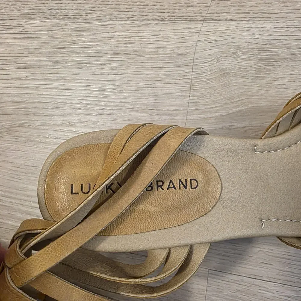 Lucky Brand Yellow‎ Leather Noxa Block Heel Bohemian Summer Sandals Size 11M